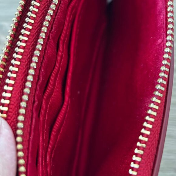 Coach New York Red Leather Wristlet Clutch Wallet Double Corner Zip w/Dust Bag - Picture 4 of 6